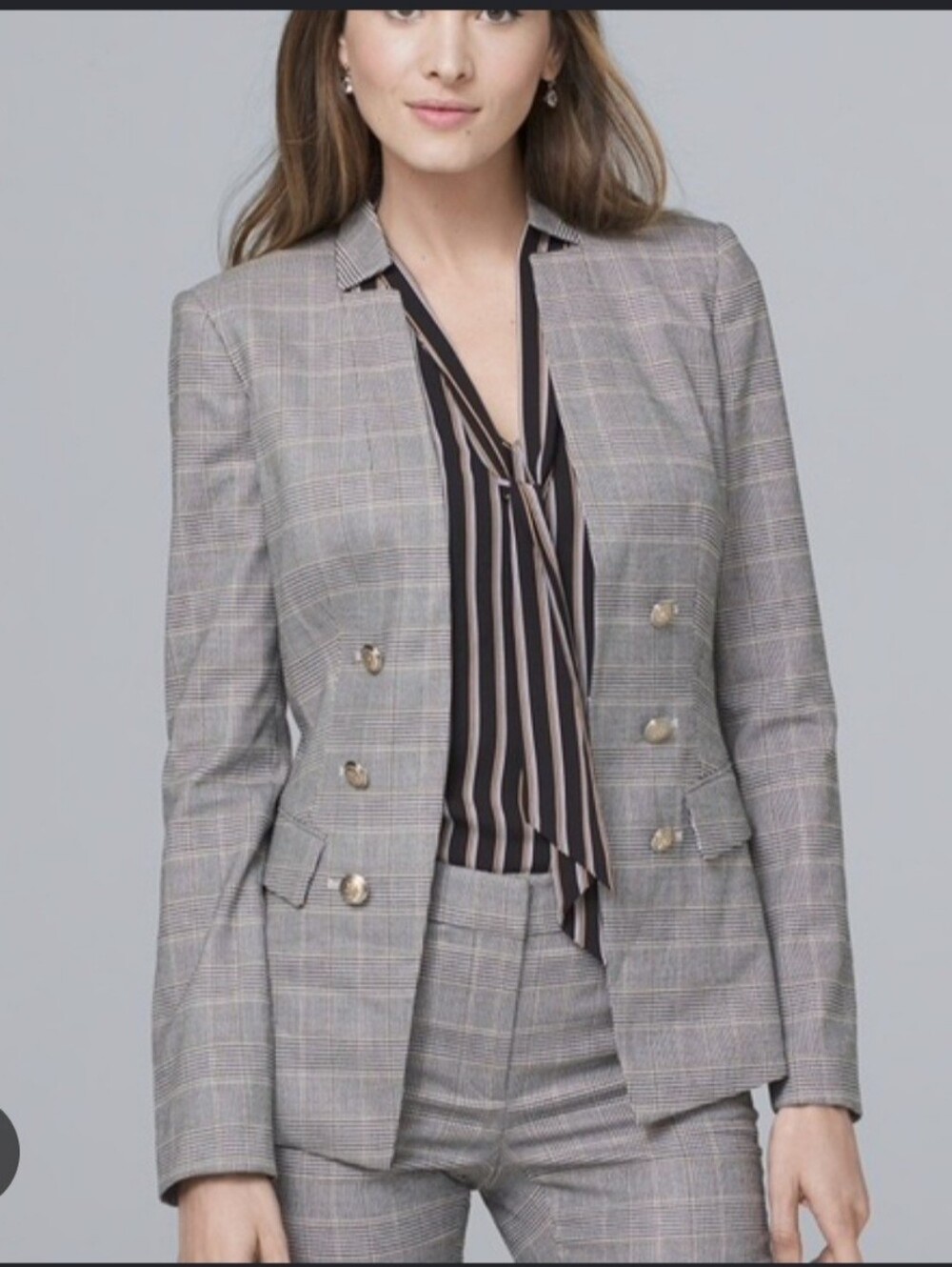 WHBM Size 14 Plaid Double-Breasted Women’s Blazer Jacket - Gray